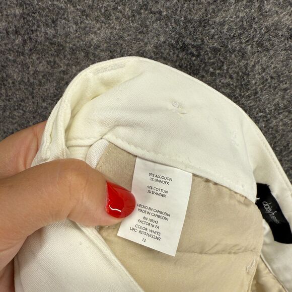 New Daisy Fuentes Dress Pants Women 12 White Mid Rise Pleated Cotton Pockets - Picture 10 of 11